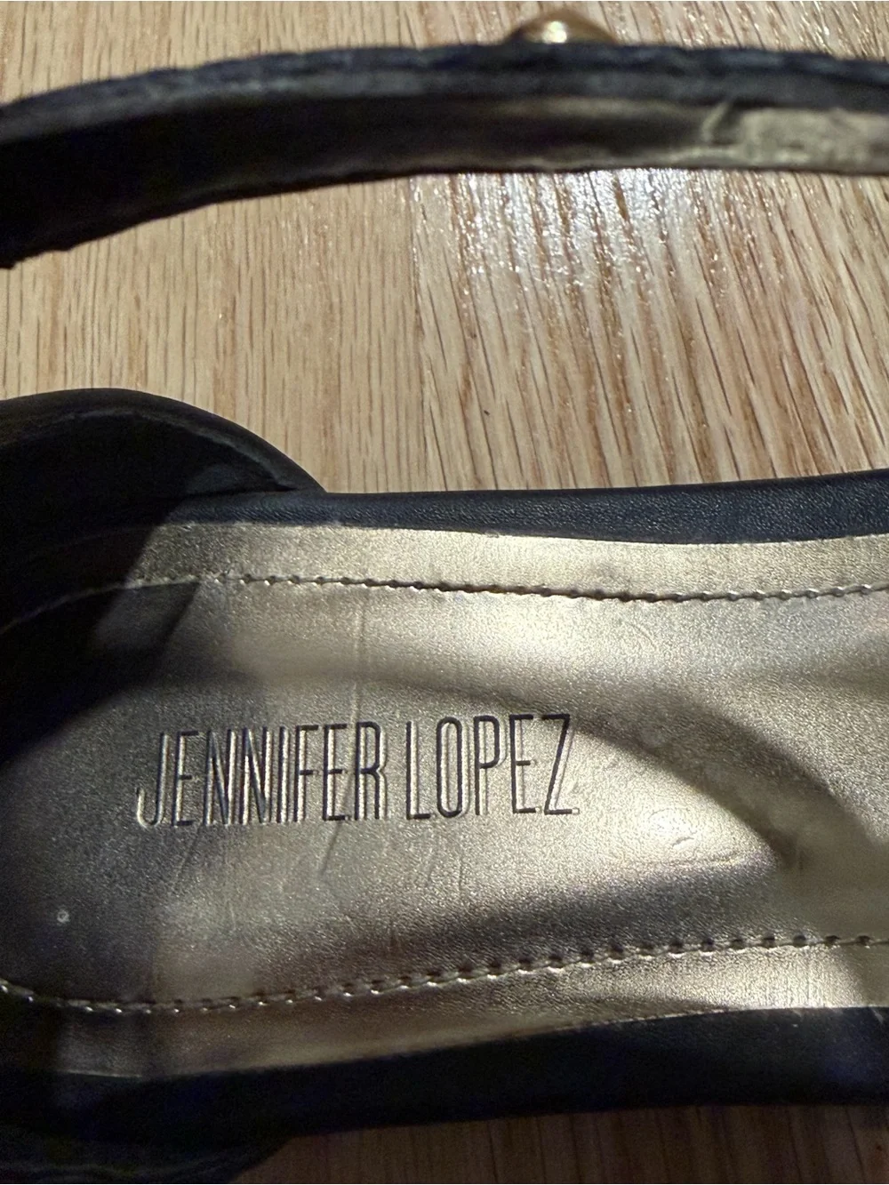 Jennifer Lopez Black Gladiator Sandals with Gold Accents.  Size 8